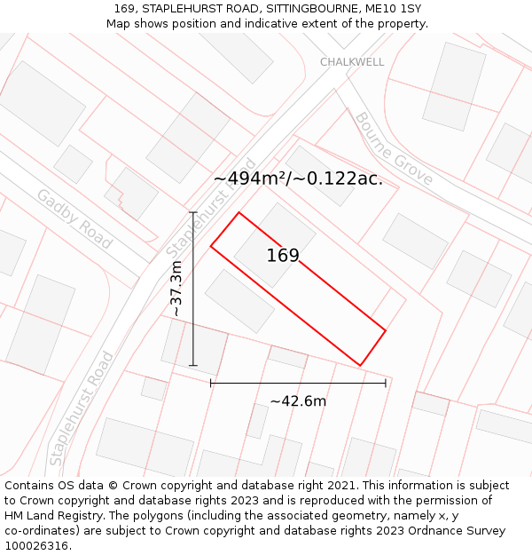 169, STAPLEHURST ROAD, SITTINGBOURNE, ME10 1SY: Plot and title map