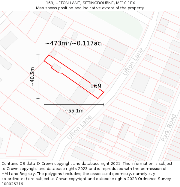 169, UFTON LANE, SITTINGBOURNE, ME10 1EX: Plot and title map