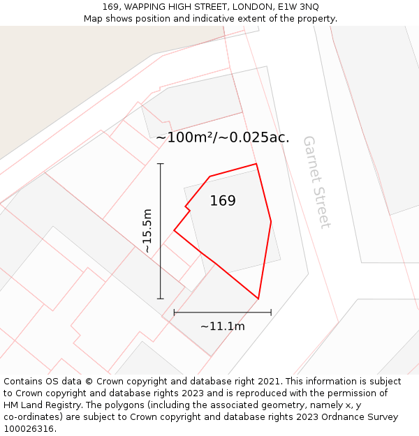 169, WAPPING HIGH STREET, LONDON, E1W 3NQ: Plot and title map