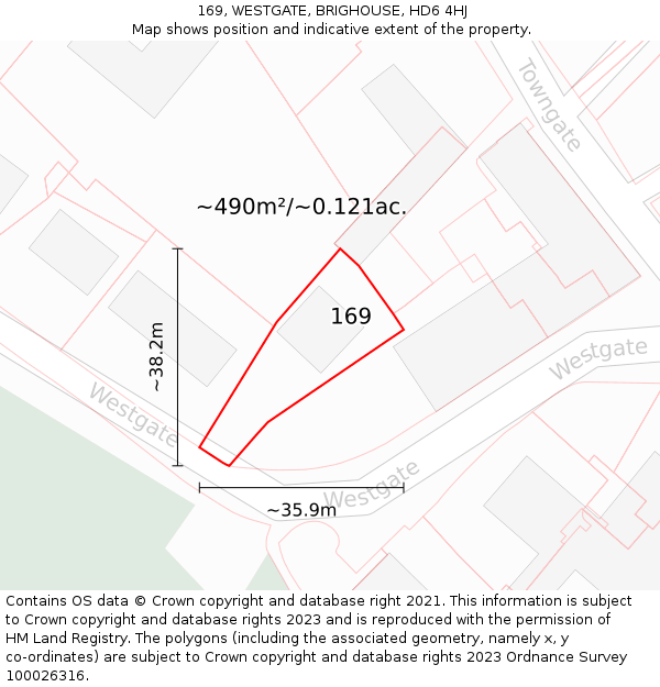 169, WESTGATE, BRIGHOUSE, HD6 4HJ: Plot and title map