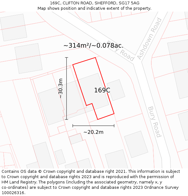 169C, CLIFTON ROAD, SHEFFORD, SG17 5AG: Plot and title map