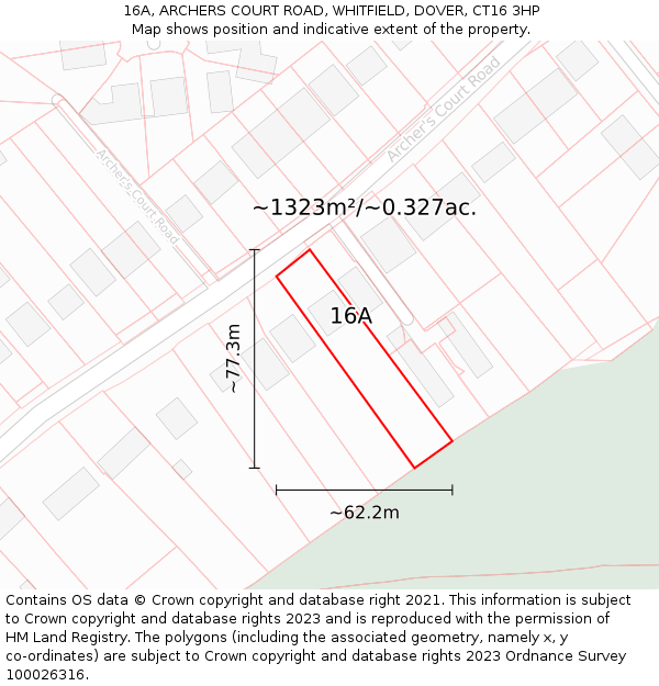 16A, ARCHERS COURT ROAD, WHITFIELD, DOVER, CT16 3HP: Plot and title map