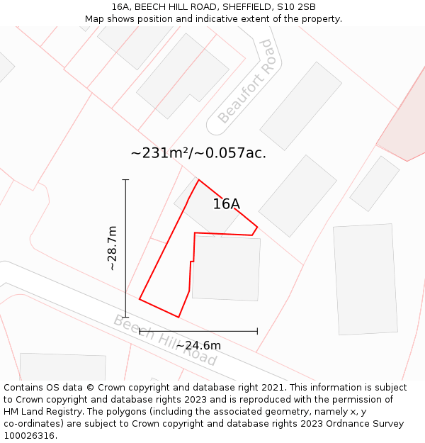 16A, BEECH HILL ROAD, SHEFFIELD, S10 2SB: Plot and title map