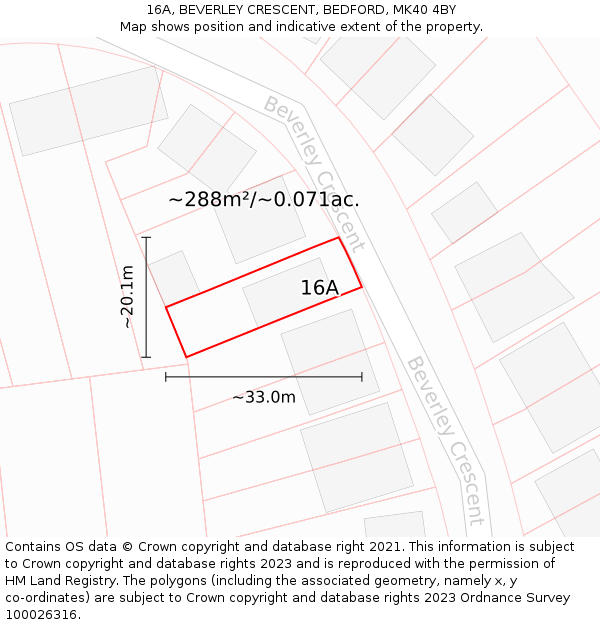 16A, BEVERLEY CRESCENT, BEDFORD, MK40 4BY: Plot and title map