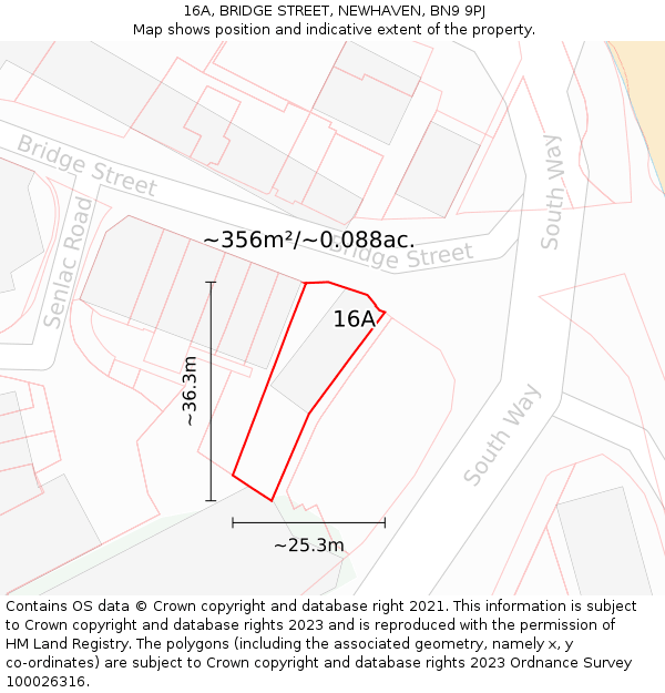 16A, BRIDGE STREET, NEWHAVEN, BN9 9PJ: Plot and title map