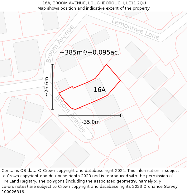 16A, BROOM AVENUE, LOUGHBOROUGH, LE11 2QU: Plot and title map