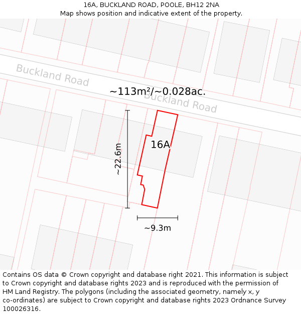 16A, BUCKLAND ROAD, POOLE, BH12 2NA: Plot and title map