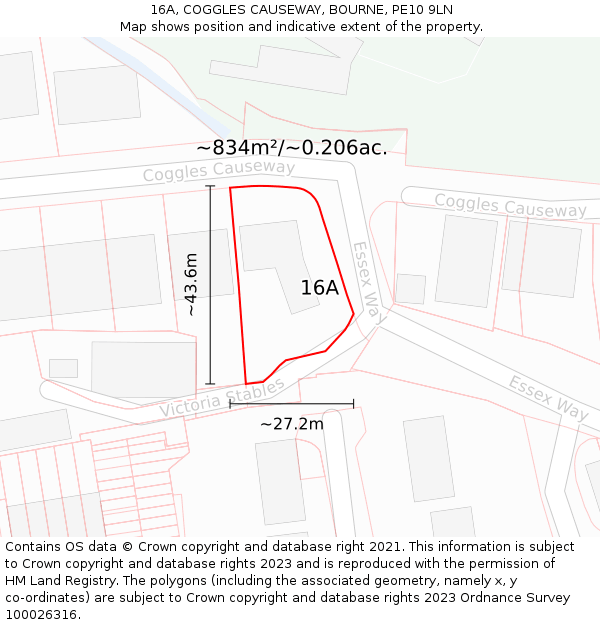 16A, COGGLES CAUSEWAY, BOURNE, PE10 9LN: Plot and title map