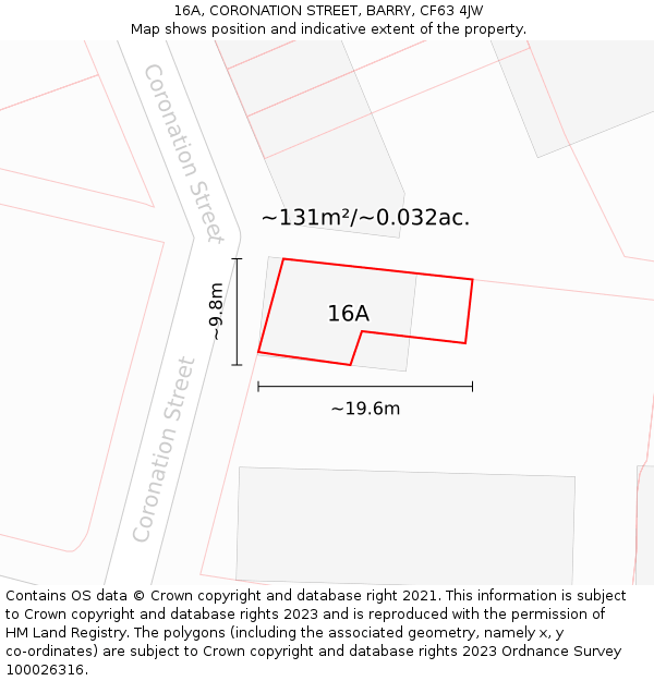 16A, CORONATION STREET, BARRY, CF63 4JW: Plot and title map