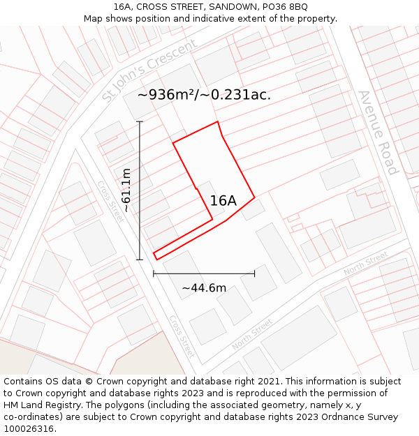 16A, CROSS STREET, SANDOWN, PO36 8BQ: Plot and title map