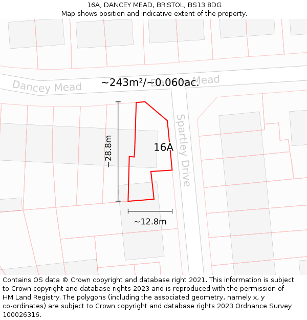 16A, DANCEY MEAD, BRISTOL, BS13 8DG: Plot and title map