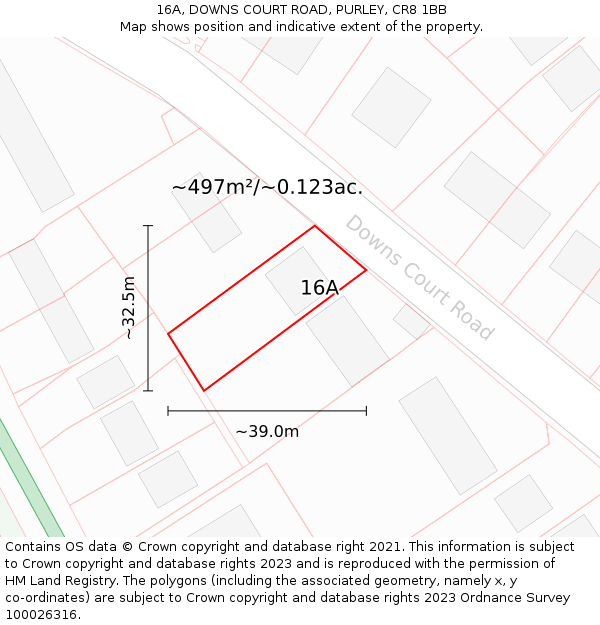 16A, DOWNS COURT ROAD, PURLEY, CR8 1BB: Plot and title map