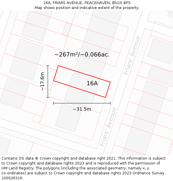 16A, FRIARS AVENUE, PEACEHAVEN, BN10 8PS: Plot and title map