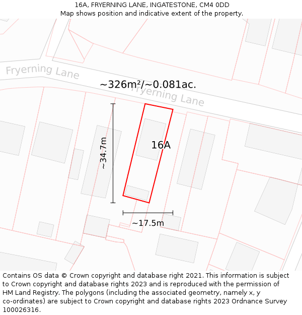 16A, FRYERNING LANE, INGATESTONE, CM4 0DD: Plot and title map