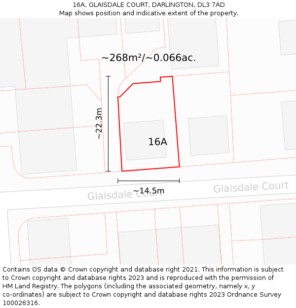 16A, GLAISDALE COURT, DARLINGTON, DL3 7AD: Plot and title map