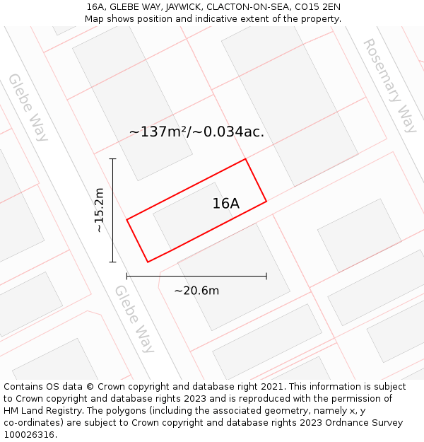 16A, GLEBE WAY, JAYWICK, CLACTON-ON-SEA, CO15 2EN: Plot and title map