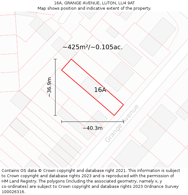 16A, GRANGE AVENUE, LUTON, LU4 9AT: Plot and title map