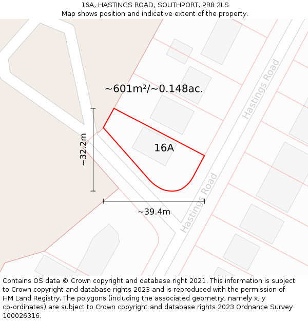 16A, HASTINGS ROAD, SOUTHPORT, PR8 2LS: Plot and title map