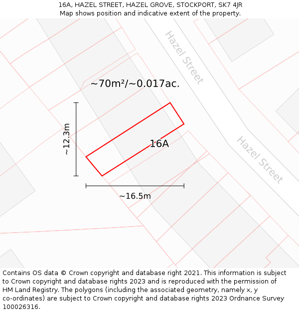 16A, HAZEL STREET, HAZEL GROVE, STOCKPORT, SK7 4JR: Plot and title map