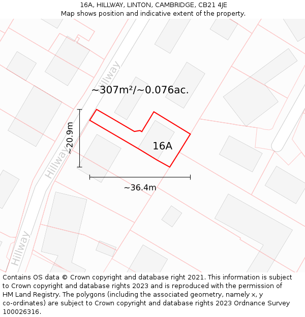 16A, HILLWAY, LINTON, CAMBRIDGE, CB21 4JE: Plot and title map