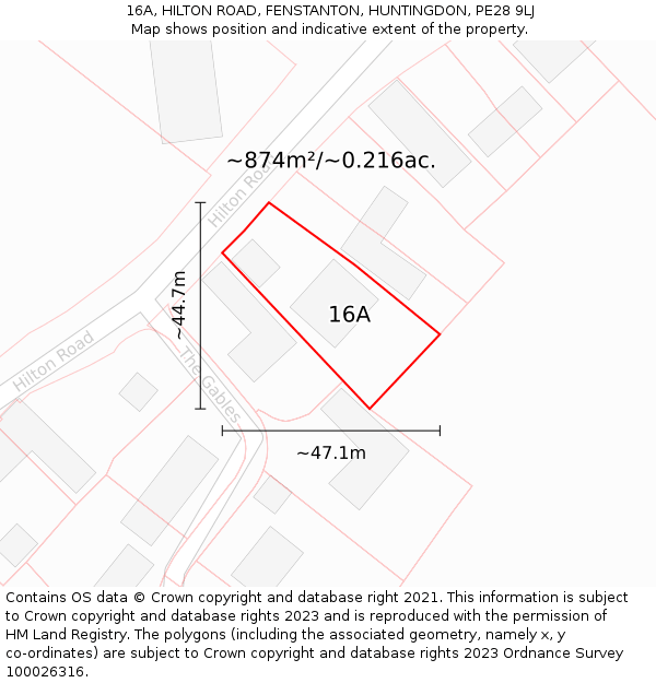 16A, HILTON ROAD, FENSTANTON, HUNTINGDON, PE28 9LJ: Plot and title map