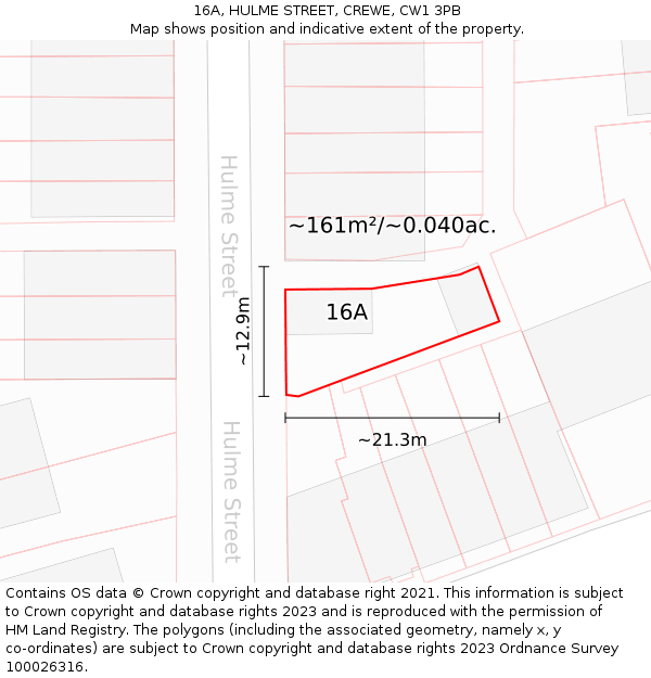 16A, HULME STREET, CREWE, CW1 3PB: Plot and title map