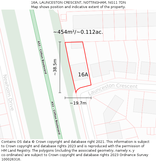 16A, LAUNCESTON CRESCENT, NOTTINGHAM, NG11 7DN: Plot and title map