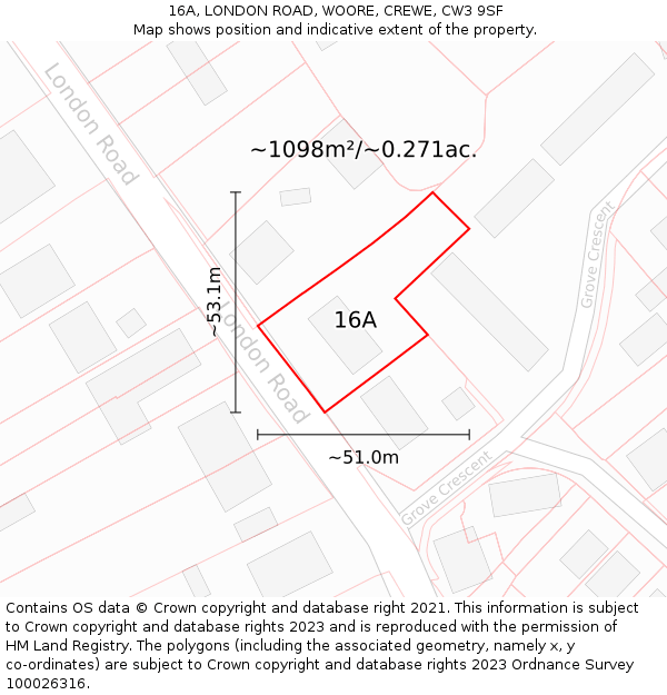 16A, LONDON ROAD, WOORE, CREWE, CW3 9SF: Plot and title map