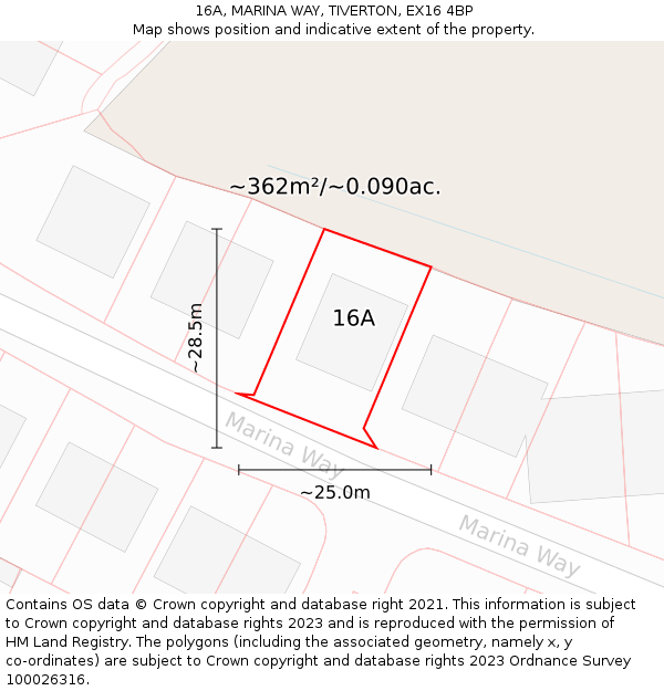 16A, MARINA WAY, TIVERTON, EX16 4BP: Plot and title map