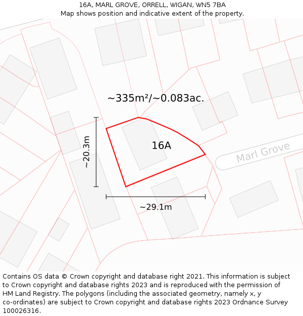 16A, MARL GROVE, ORRELL, WIGAN, WN5 7BA: Plot and title map