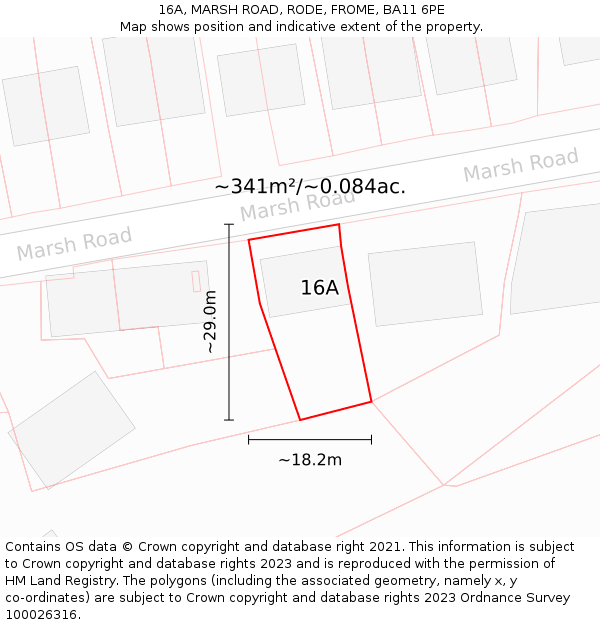 16A, MARSH ROAD, RODE, FROME, BA11 6PE: Plot and title map