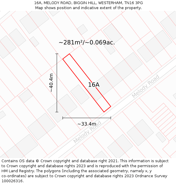 16A, MELODY ROAD, BIGGIN HILL, WESTERHAM, TN16 3PG: Plot and title map