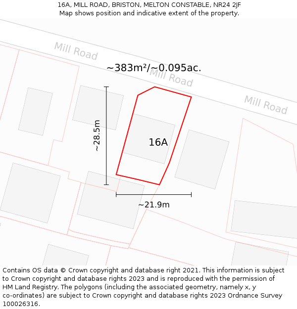 16A, MILL ROAD, BRISTON, MELTON CONSTABLE, NR24 2JF: Plot and title map