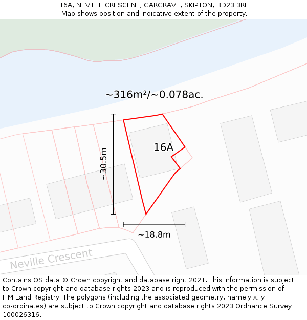 16A, NEVILLE CRESCENT, GARGRAVE, SKIPTON, BD23 3RH: Plot and title map