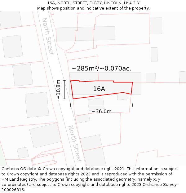 16A, NORTH STREET, DIGBY, LINCOLN, LN4 3LY: Plot and title map