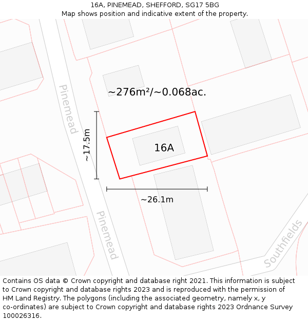 16A, PINEMEAD, SHEFFORD, SG17 5BG: Plot and title map