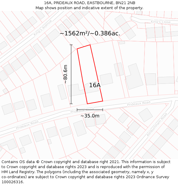 16A, PRIDEAUX ROAD, EASTBOURNE, BN21 2NB: Plot and title map