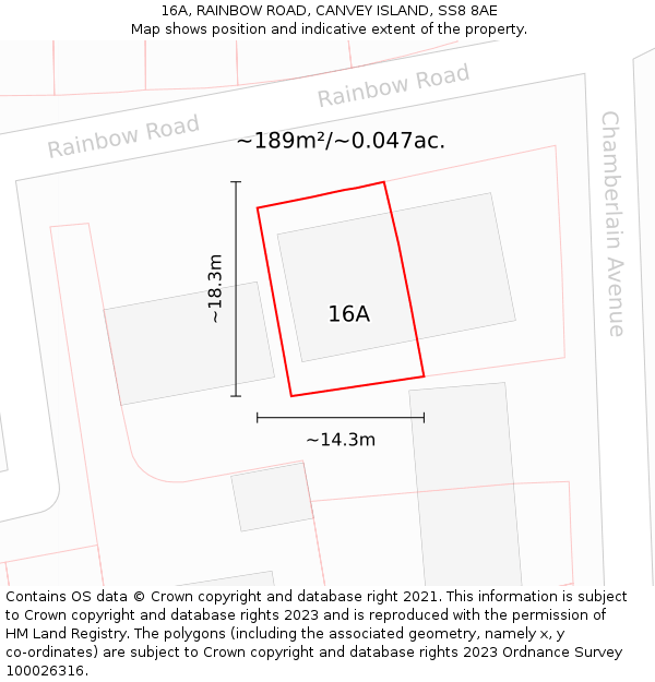 16A, RAINBOW ROAD, CANVEY ISLAND, SS8 8AE: Plot and title map