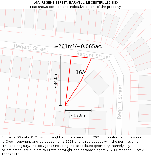 16A, REGENT STREET, BARWELL, LEICESTER, LE9 8GX: Plot and title map