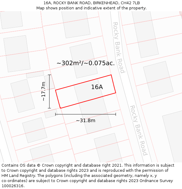 16A, ROCKY BANK ROAD, BIRKENHEAD, CH42 7LB: Plot and title map