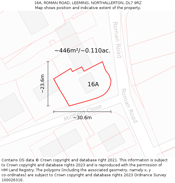 16A, ROMAN ROAD, LEEMING, NORTHALLERTON, DL7 9RZ: Plot and title map