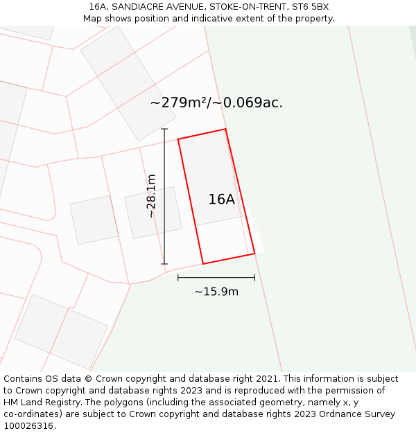 16A, SANDIACRE AVENUE, STOKE-ON-TRENT, ST6 5BX: Plot and title map