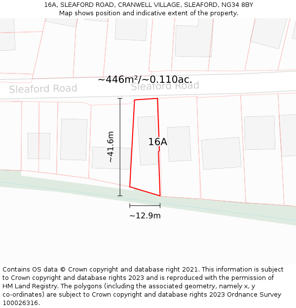 16A, SLEAFORD ROAD, CRANWELL VILLAGE, SLEAFORD, NG34 8BY: Plot and title map