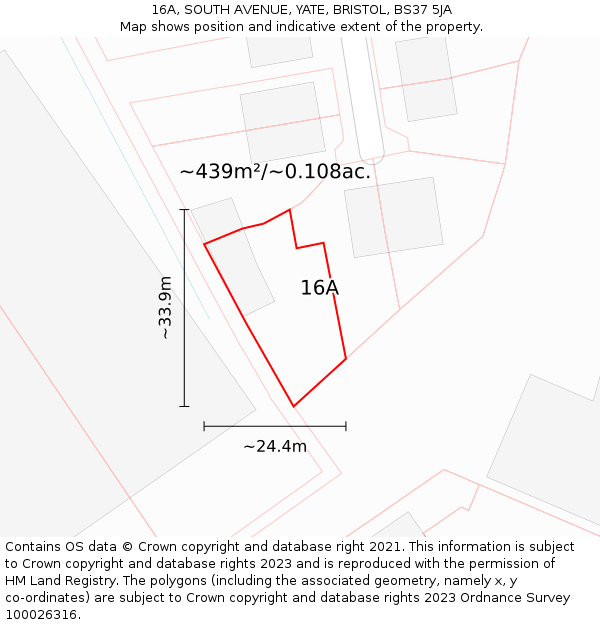 16A, SOUTH AVENUE, YATE, BRISTOL, BS37 5JA: Plot and title map