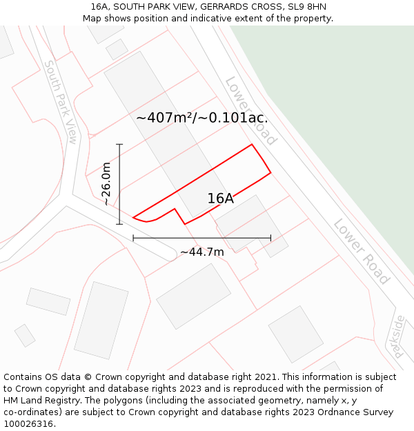 16A, SOUTH PARK VIEW, GERRARDS CROSS, SL9 8HN: Plot and title map