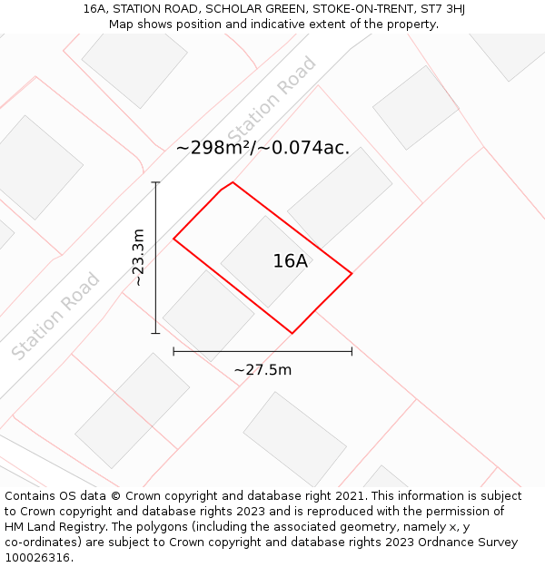 16A, STATION ROAD, SCHOLAR GREEN, STOKE-ON-TRENT, ST7 3HJ: Plot and title map