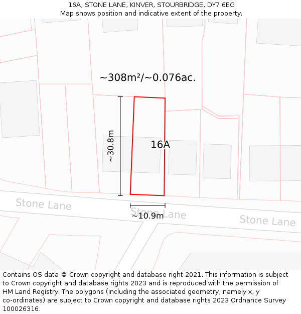 16A, STONE LANE, KINVER, STOURBRIDGE, DY7 6EG: Plot and title map