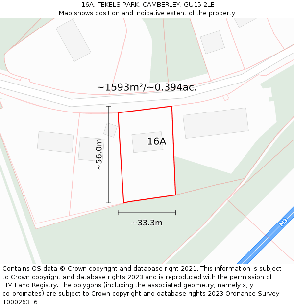 16A, TEKELS PARK, CAMBERLEY, GU15 2LE: Plot and title map