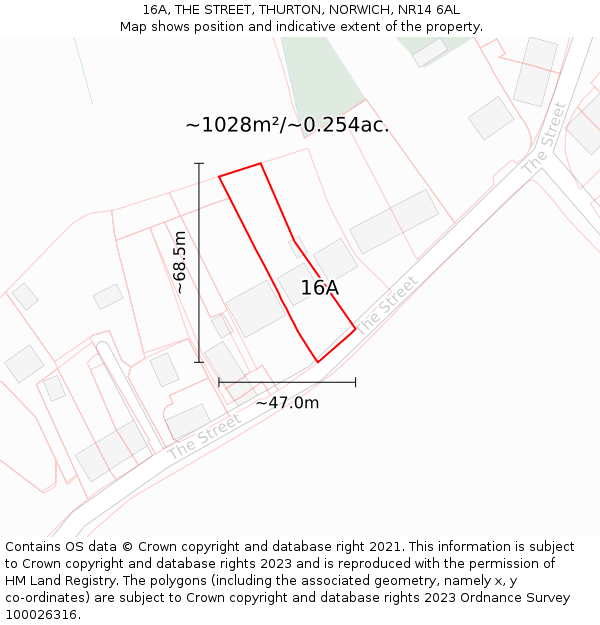 16A, THE STREET, THURTON, NORWICH, NR14 6AL: Plot and title map