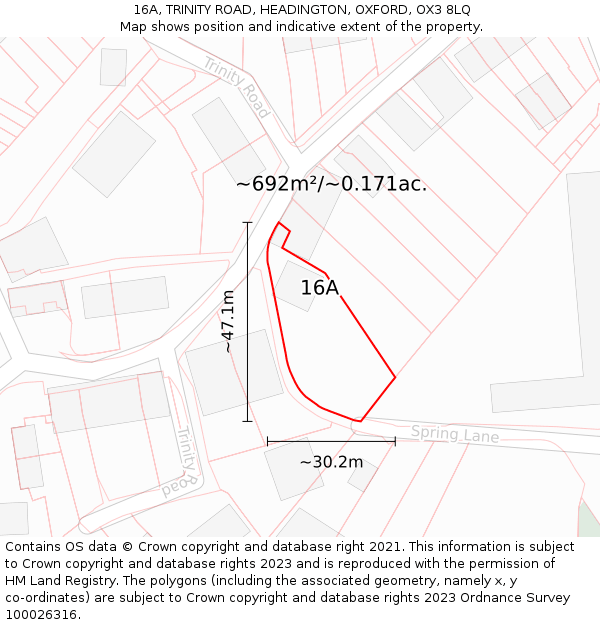 16A, TRINITY ROAD, HEADINGTON, OXFORD, OX3 8LQ: Plot and title map